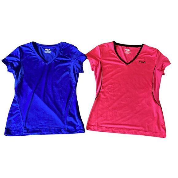 Bundle of 2 FILA Performance Sport Short Sleeve V-Neck Tops Womens Sz M  #82G - Picture 1 of 9
